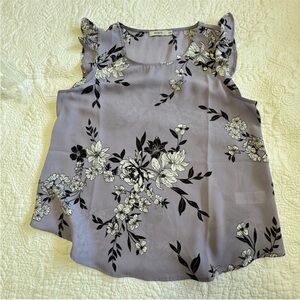 Ricki's Floral Ruffle Sleeve Blouse - Lavender and Black Medium